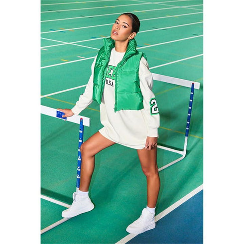 I SAW IT FIRST CROP SHORT ZIP NECK PUFFER GILET OLIVE GREEN